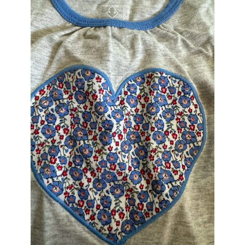 Old Navy Girls Top Sz 3-6 Mo Gray Blue Heart Floral Print‎ Applique Short Sleeve